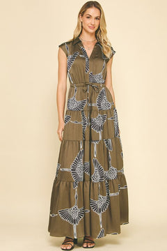 Printed Tiered Maxi Dress - Lush Lemon - Women&