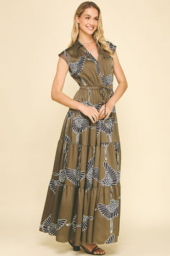 Printed Tiered Maxi Dress - Lush Lemon - Women&