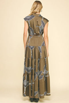 Printed Tiered Maxi Dress - Lush Lemon - Women&