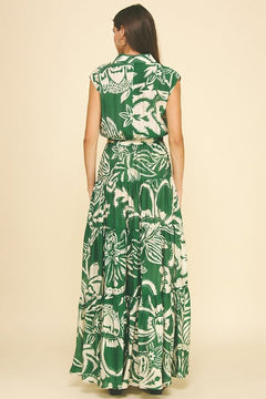 Printed V - Neck Maxi Dress - Lush Lemon - Women&