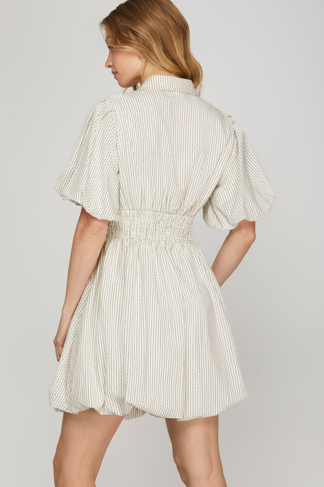 Puff Sleeve Balloon Mini Dress W/Pockets - Lush Lemon - Women's Clothing - She + Sky - 75505904066717