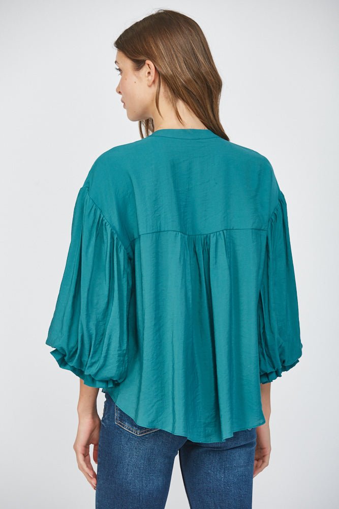 Puff Sleeve Button Down Shirt - Lush Lemon - Women's Clothing - Fate By LFD - 74878471042077