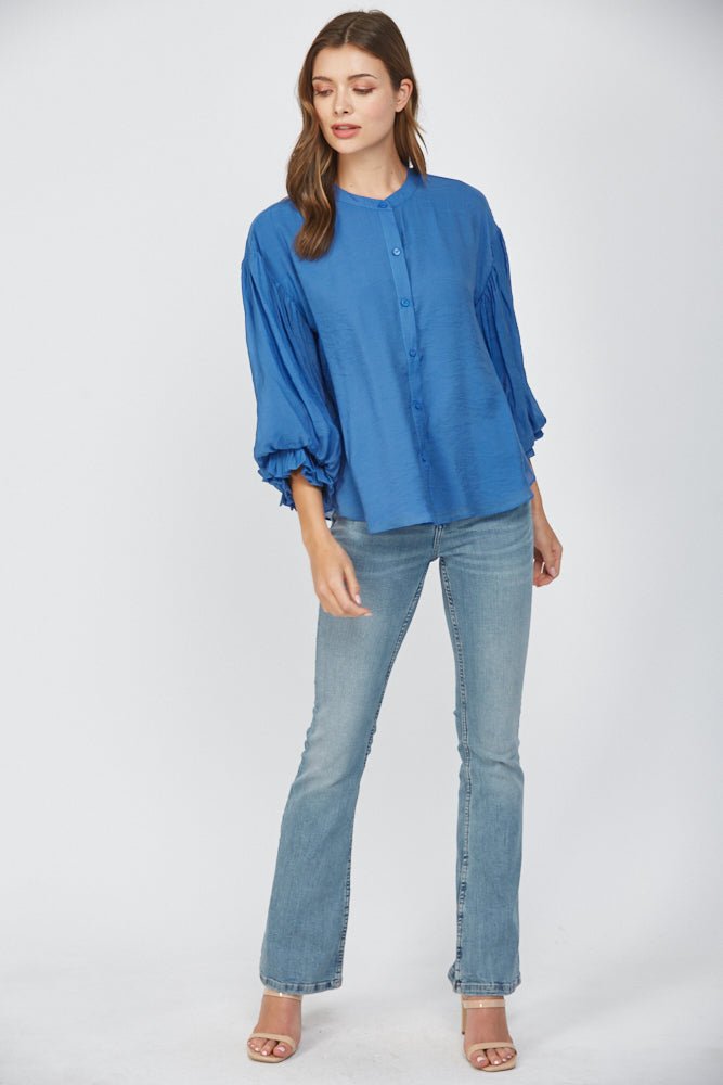 Puff Sleeve Button Down Shirt - Lush Lemon - Women's Clothing - Fate By LFD - 74878471340381