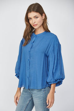 Puff Sleeve Button Down Shirt - Lush Lemon - Women&