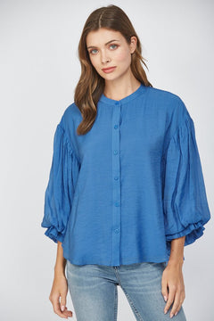 Puff Sleeve Button Down Shirt - Lush Lemon - Women&