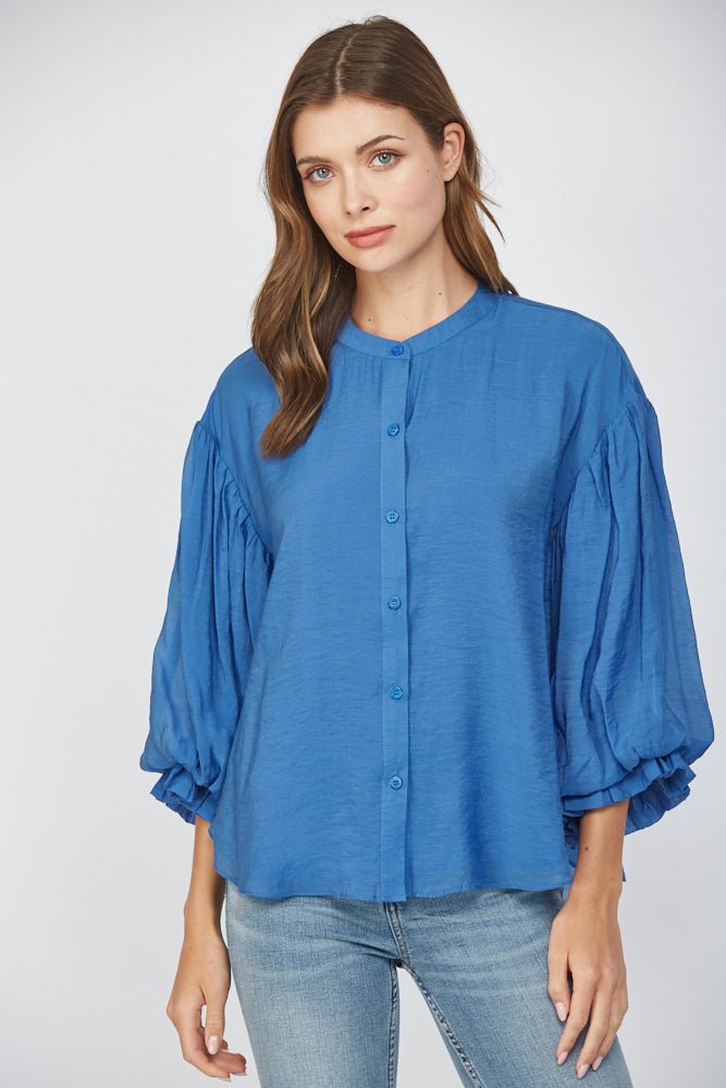 Puff Sleeve Button Down Shirt - Lush Lemon - Women's Clothing - Fate By LFD - 74878471340381