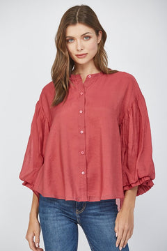 Puff Sleeve Button Down Shirt - Lush Lemon - Women&