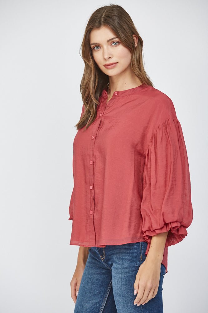 Puff Sleeve Button Down Shirt - Lush Lemon - Women's Clothing - Fate By LFD - 74878471638685