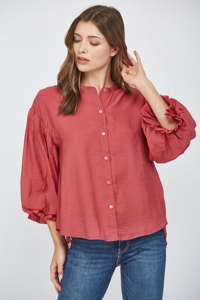Puff Sleeve Button Down Shirt - Lush Lemon - Women's Clothing - Fate By LFD - 74878471638685