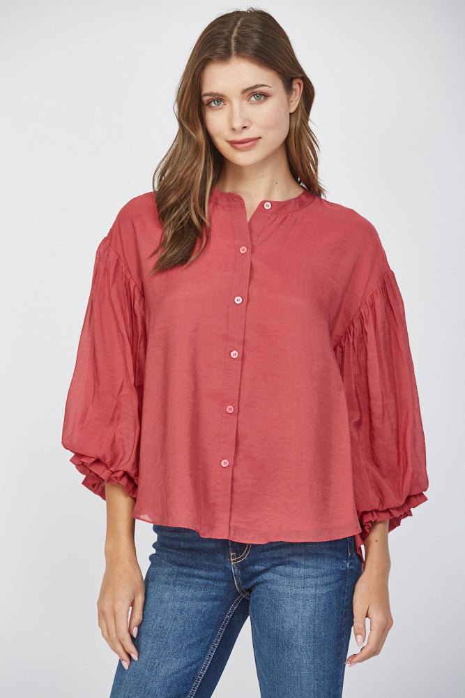 Puff Sleeve Button Down Shirt - Lush Lemon - Women's Clothing - Fate By LFD - 74878471638685