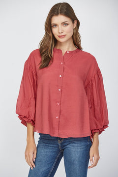 Puff Sleeve Button Down Shirt - Lush Lemon - Women&