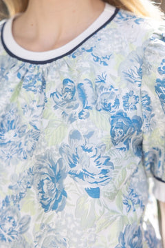 Puff Sleeve Stripe Trim Floral Jacquard Top - Lush Lemon - Women&