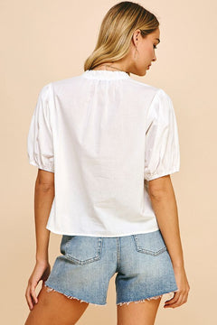 Puff Sleeve V - Neck Woven Top - Lush Lemon - Women&