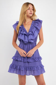Purple Ruffle Detail Mini Dress - Lush Lemon - Women&