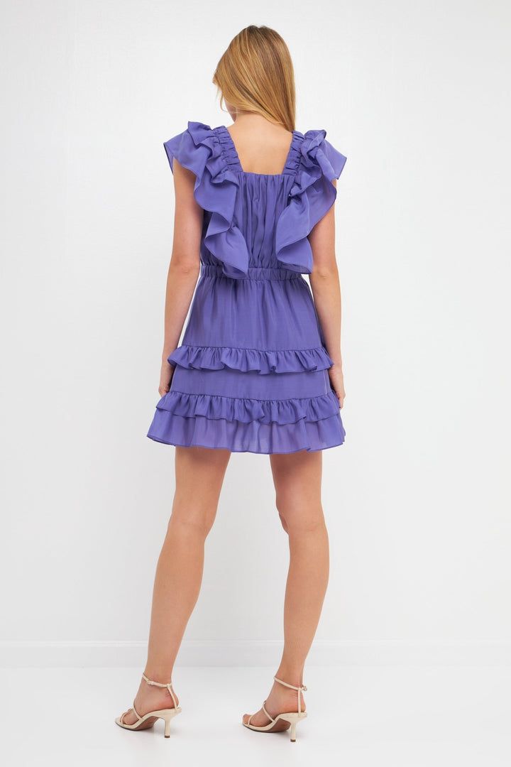 Purple Ruffle Detail Mini Dress - Lush Lemon - Women's Clothing - Endless Rose - 192934420426