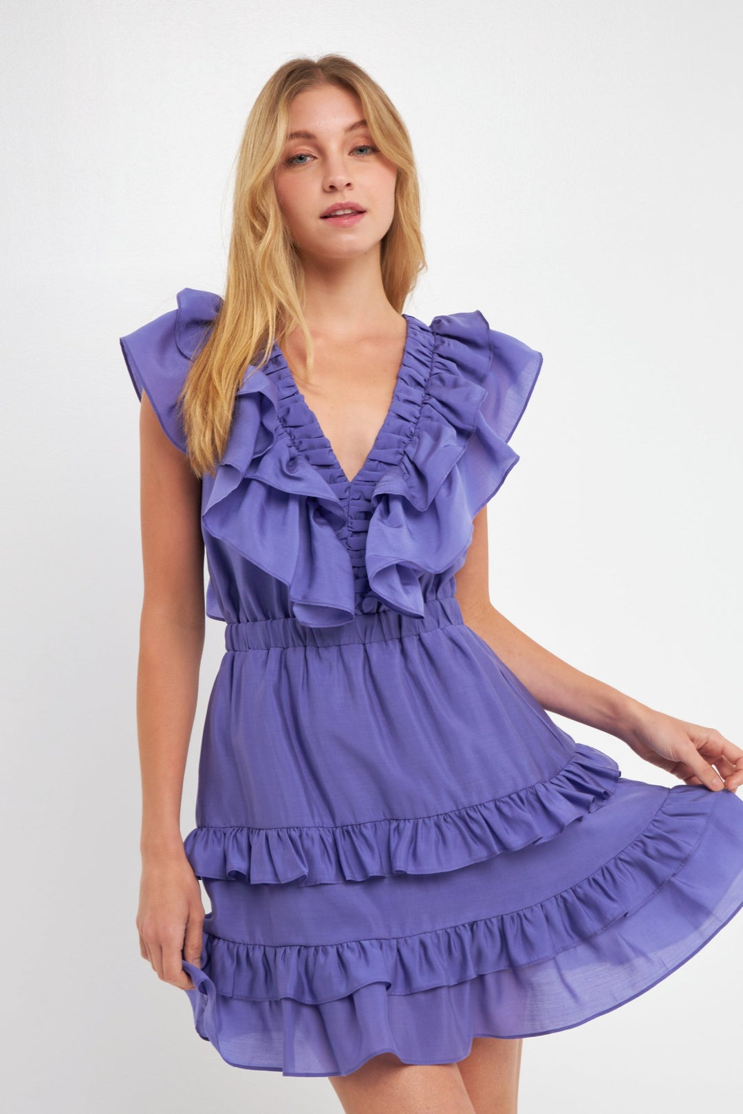 Purple Ruffle Detail Mini Dress - Lush Lemon - Women's Clothing - Endless Rose - 192934420426