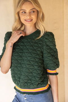 Quilted Striped Band Knit Top - Lush Lemon - Women&