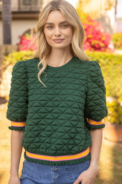 Quilted Striped Band Knit Top - Lush Lemon - Women&