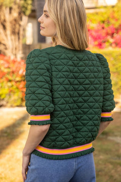 Quilted Striped Band Knit Top - Lush Lemon - Women&