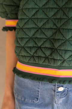 Quilted Striped Band Knit Top - Lush Lemon - Women&