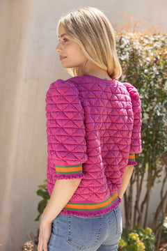 Quilted Striped Band Knit Top - Lush Lemon - Women&