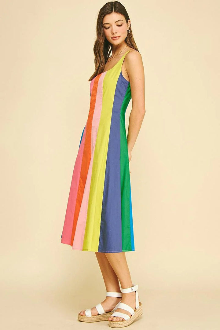 Rainbow Colorblock A - Line Midi Dress - Lush Lemon - Women's Clothing - Pinch - 91783111015613