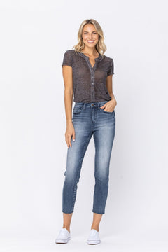 Raw Hem High Waist Relaxed Fit Jeans - Lush Lemon - Women&