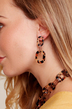 Resin Leopard Link Drop Earring - Lush Lemon - Women&