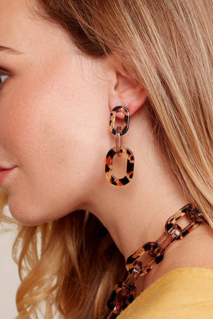 Resin Leopard Link Drop Earring - Lush Lemon - Women's Accessories - Zenzii - 39855661071421