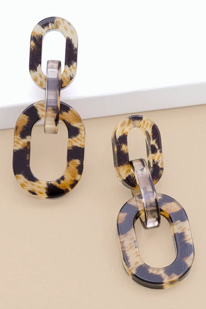 Resin Leopard Link Drop Earring - Lush Lemon - Women's Accessories - Zenzii - 39855661071421