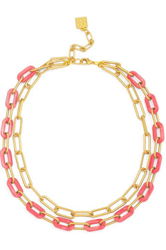 Resin Link Layered Collar Necklace - Lush Lemon - Women&