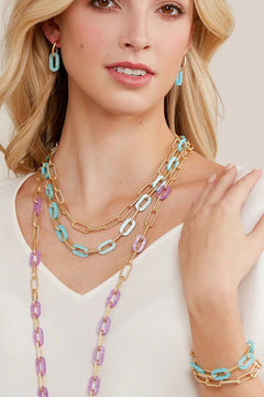 Resin Link Layered Collar Necklace - Lush Lemon - Women&