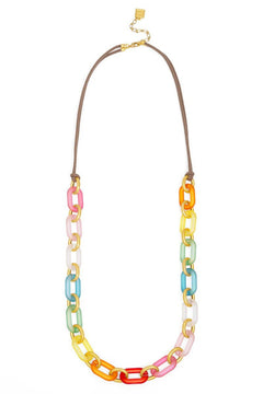Resin Oval Links Long Necklace - Lush Lemon - Women&