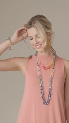 Resin Oval Links Long Necklace - Lush Lemon - Women&