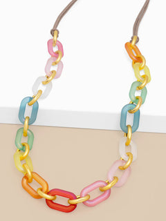 Resin Oval Links Long Necklace - Lush Lemon - Women&