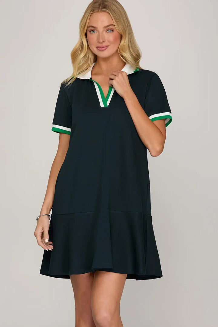 Rib Collar Mini Dress - Lush Lemon - Women's Clothing - She + Sky - 30827591383645