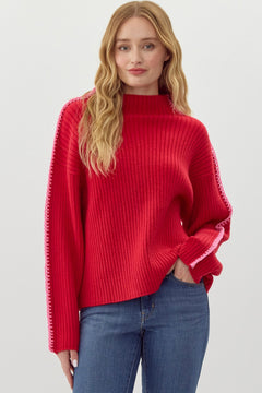 Ribbed Knit Mock Neck Sweater - Lush Lemon - Women&