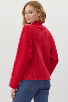 Ribbed Knit Mock Neck Sweater - Lush Lemon - Women&