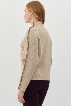 Ribbed Knit Mock Neck Sweater - Lush Lemon - Women&