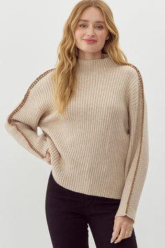 Ribbed Knit Mock Neck Sweater - Lush Lemon - Women&