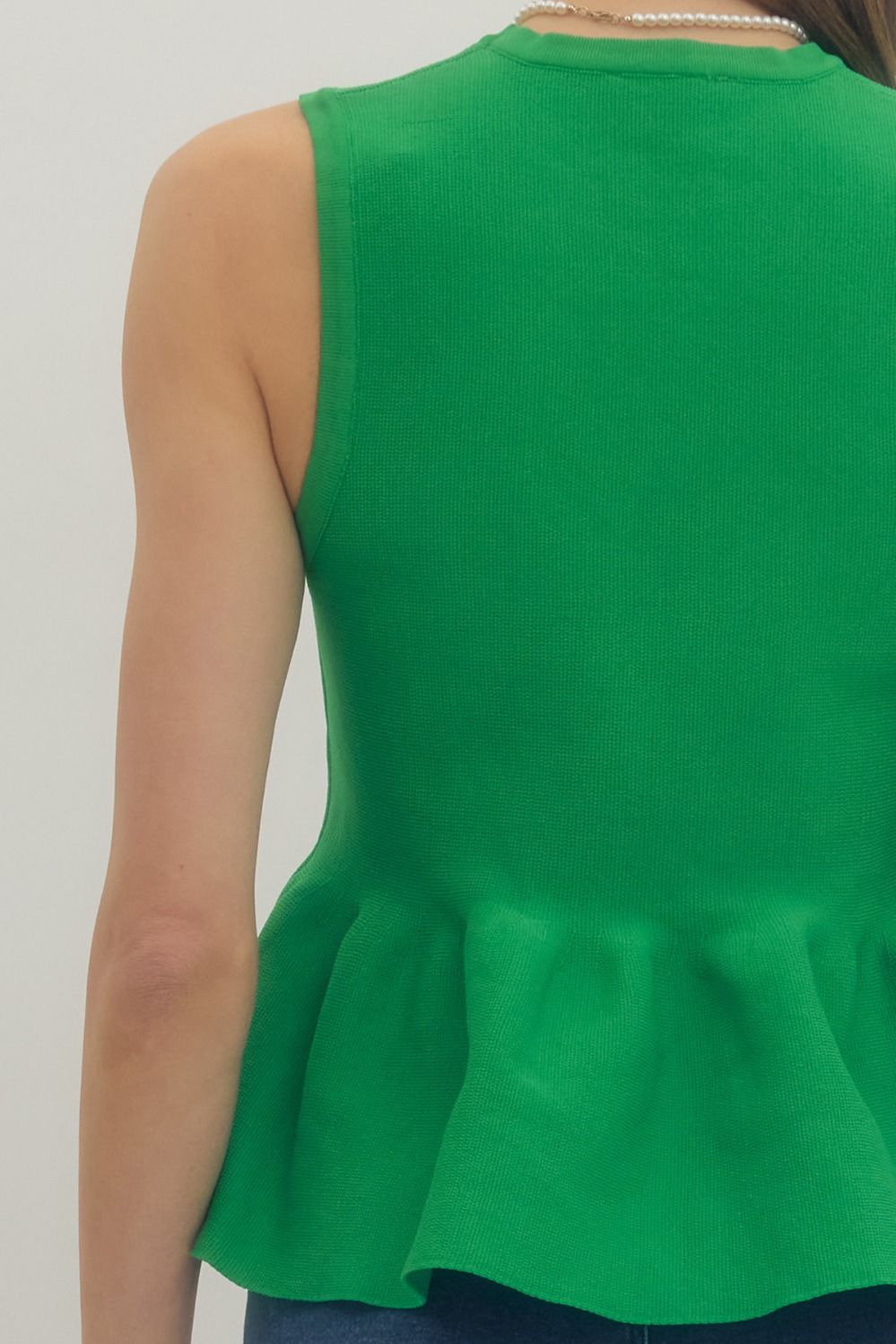 Ribbed Knit Sleeveless Peplum Top - Lush Lemon - Women's Clothing - Entro - 63790931659229