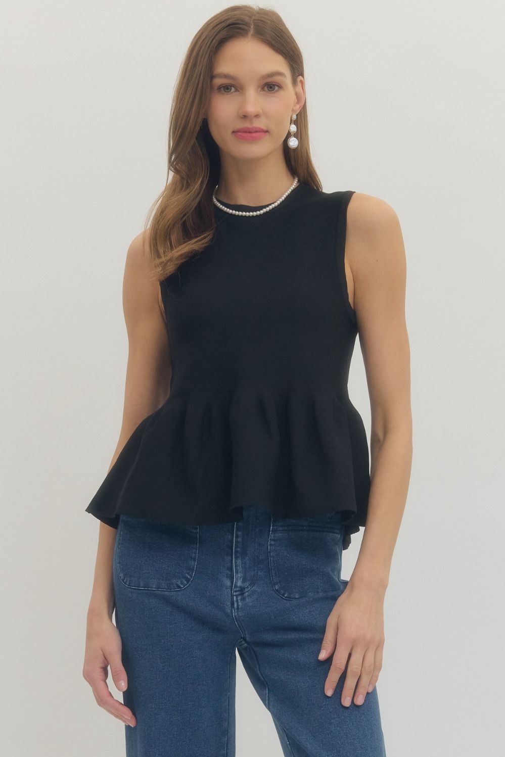 Ribbed Knit Sleeveless Peplum Top - Lush Lemon - Women's Clothing - Entro - 63790931957533