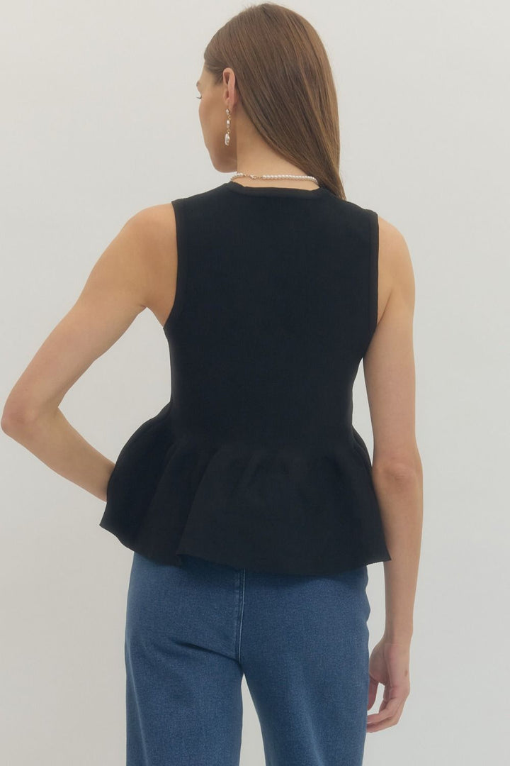Ribbed Knit Sleeveless Peplum Top - Lush Lemon - Women's Clothing - Entro - 63790931957533