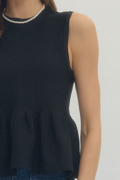 Ribbed Knit Sleeveless Peplum Top - Lush Lemon - Women&