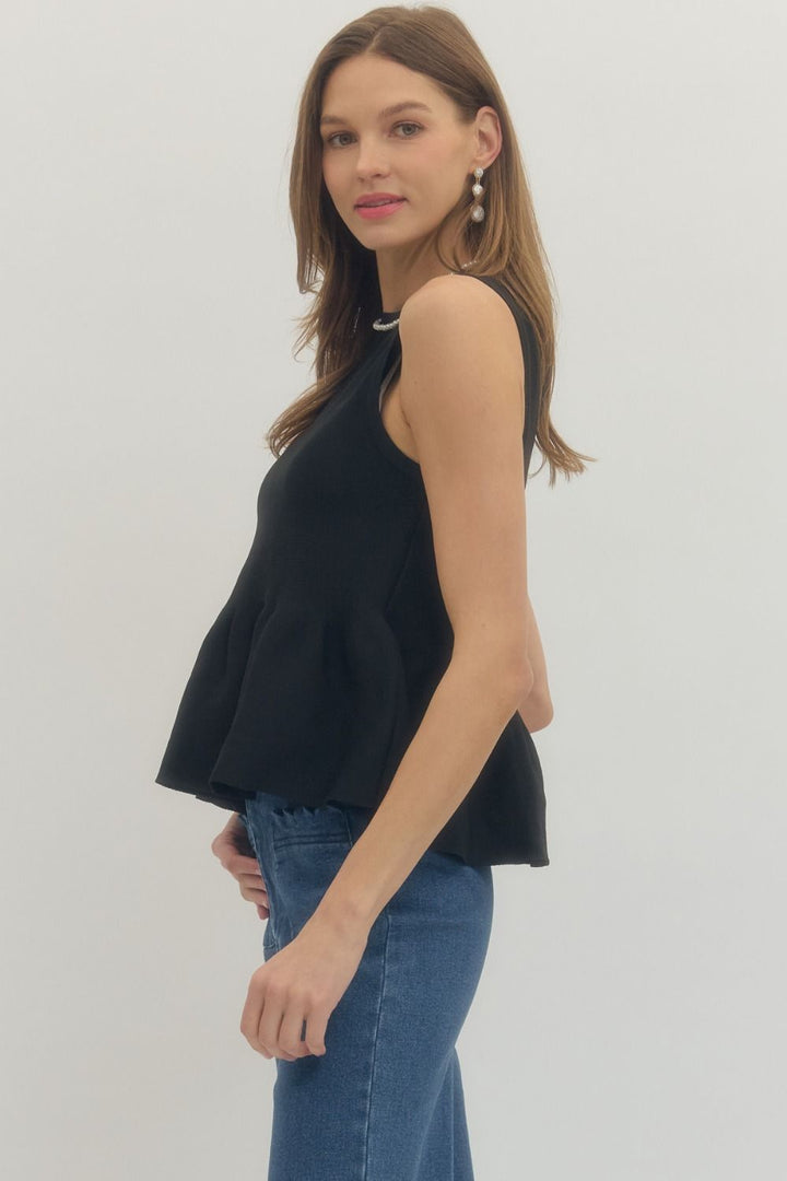 Ribbed Knit Sleeveless Peplum Top - Lush Lemon - Women's Clothing - Entro - 63790931957533
