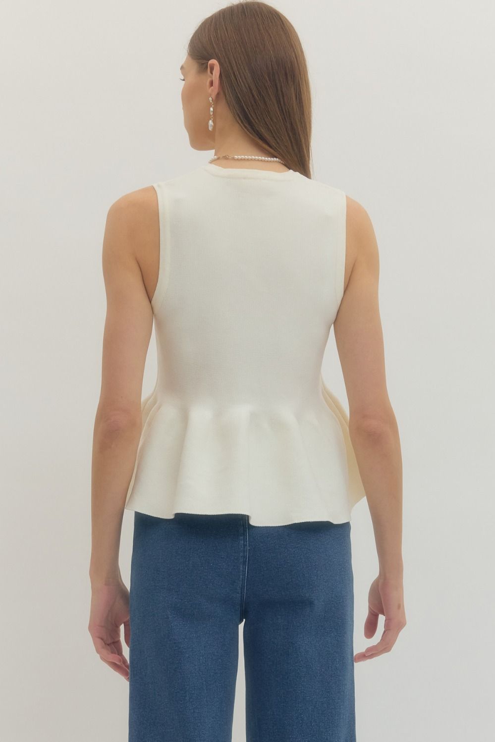 Ribbed Knit Sleeveless Peplum Top - Lush Lemon - Women's Clothing - Entro - 66607651015709