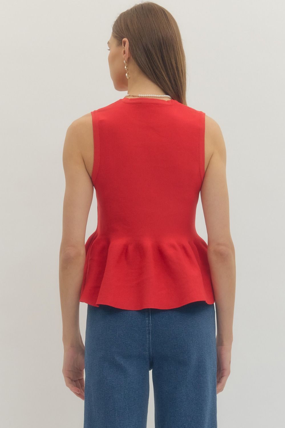 Ribbed Knit Sleeveless Peplum Top - Lush Lemon - Women's Clothing - Entro - 66607651314013
