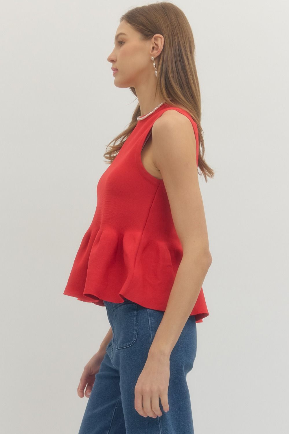 Ribbed Knit Sleeveless Peplum Top - Lush Lemon - Women's Clothing - Entro - 66607651314013