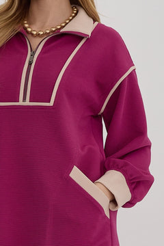 Ribbed Zip - Up Collared Dress - Lush Lemon - Women&