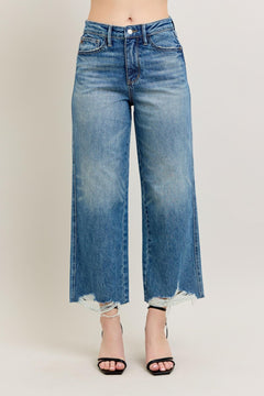 Rigid Magic Destroy Hem Crop Wide Jeans - Lush Lemon - Women&